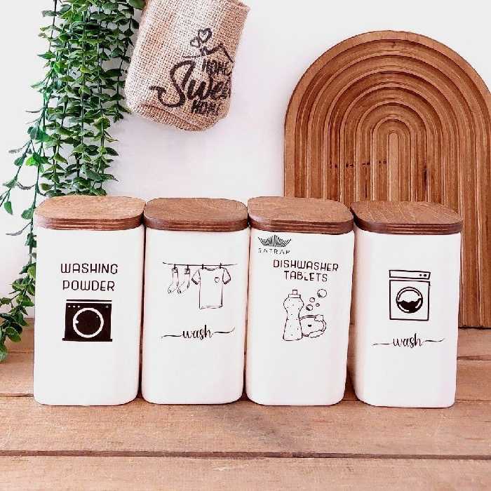 جاپودری سرامیکی درب چوبی طرح دار 