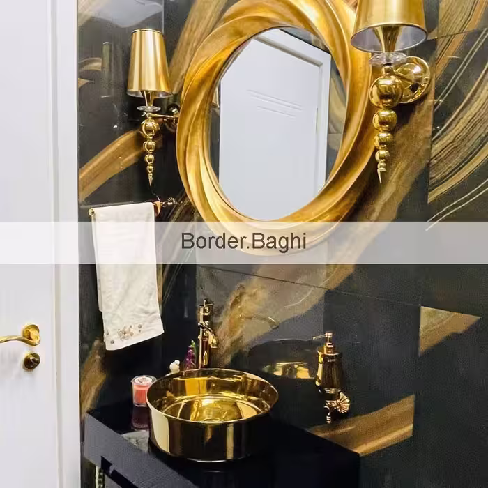 کار اجرا شده کابین روشویی مدل بردر مشکی طلایی سایز 80