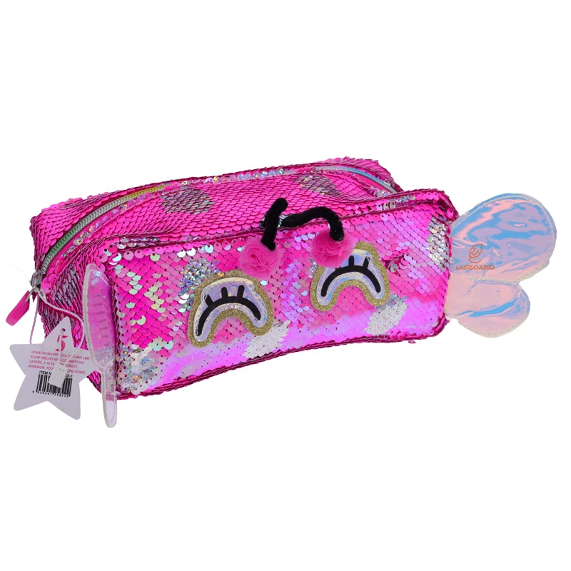 جامدادی تک زیپ پولکی پروانه سرخابی K9080X کینگ KING