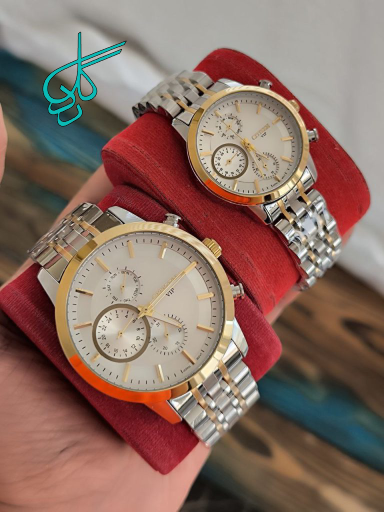 خرید ست ساعت مردانه و زنانه مارک سیتیزن سه موتوره فعال موتور ژاپن رنگ ثابت استیل درجه یک دو قفله مخفی دارای رنگ بندی کد 2115713 - ردگل