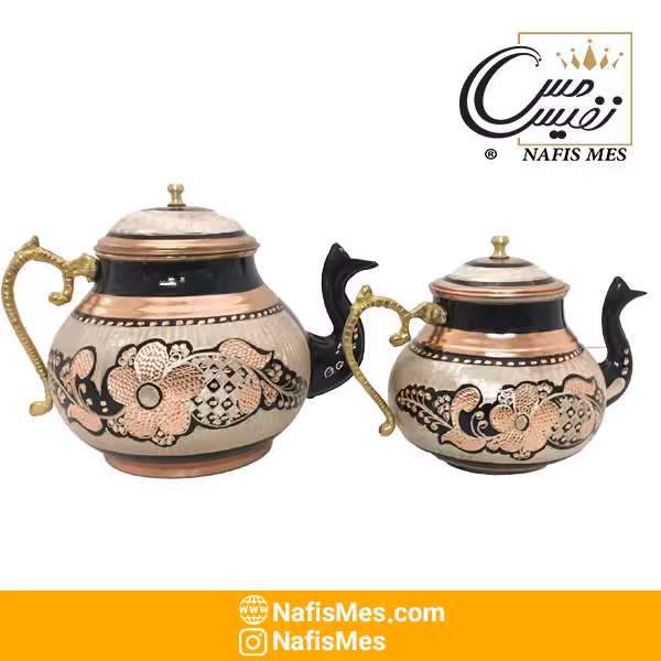 کتری قوری مسی نقره کوب