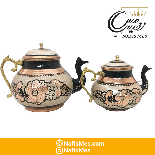 کتری قوری مسی نقره کوب