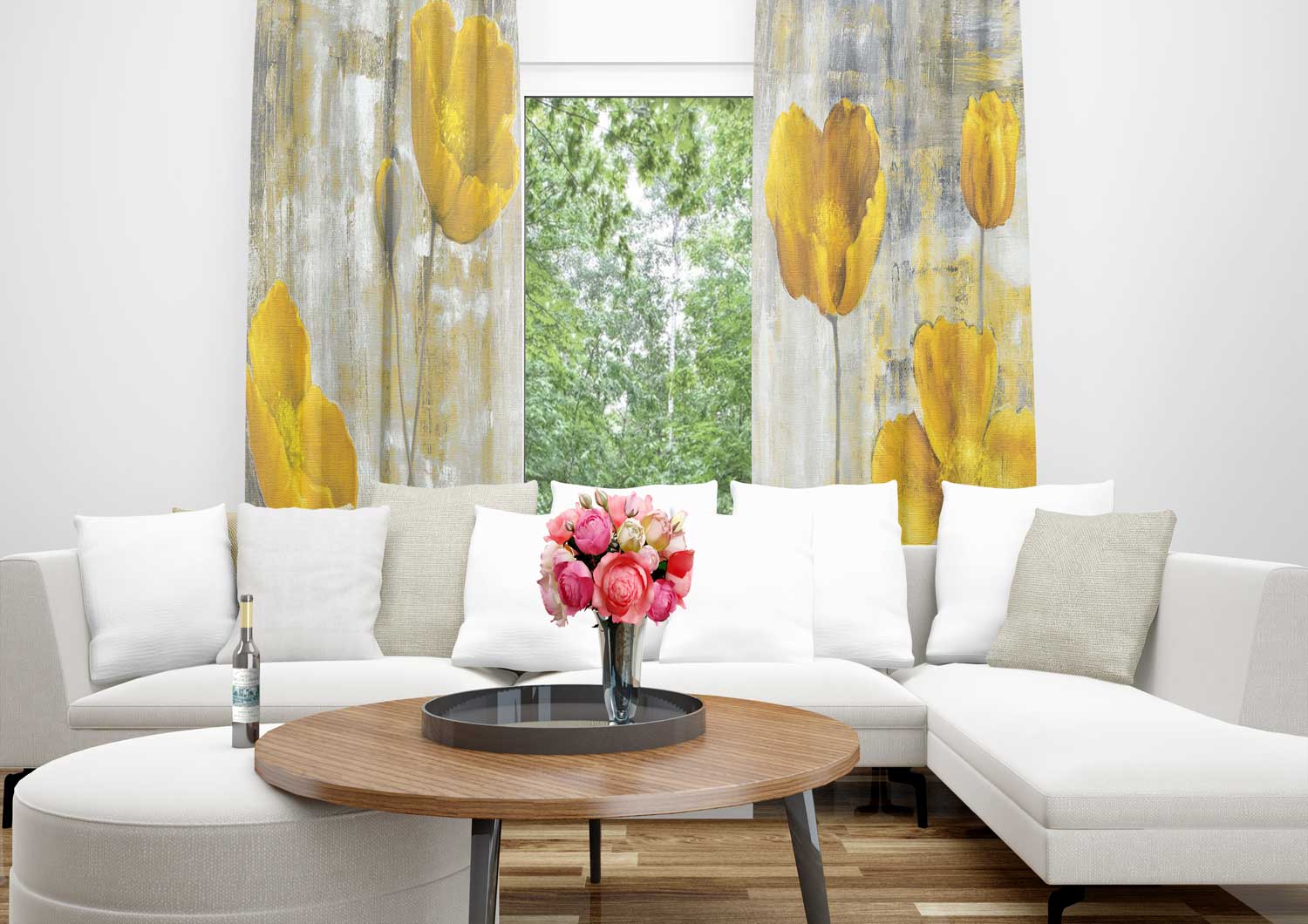 پرده گل هنری زرد