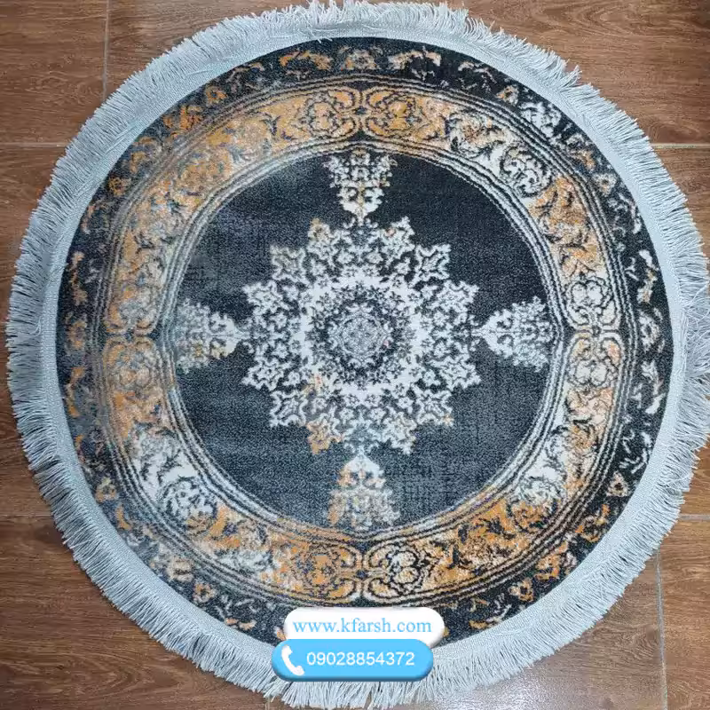 فرش دایره مشکی طلایی یک متری کد 1037