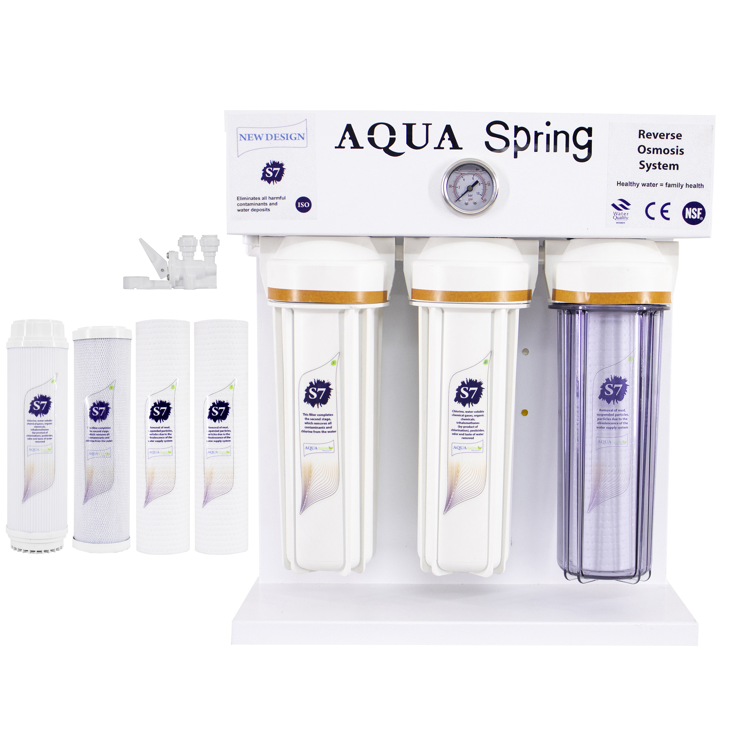 دستگاه تصفیه کننده آب آکوآ اسپرینگ مدل RO-S7-WZ 7003 به همراه کیت نشتی و فیلتر مجموعه 4 عددی