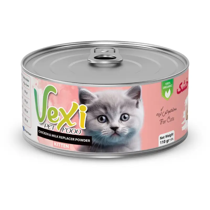 کنسرو بچه گربه با طعم مرغ و شیرخشک 110 گرمی وکسی