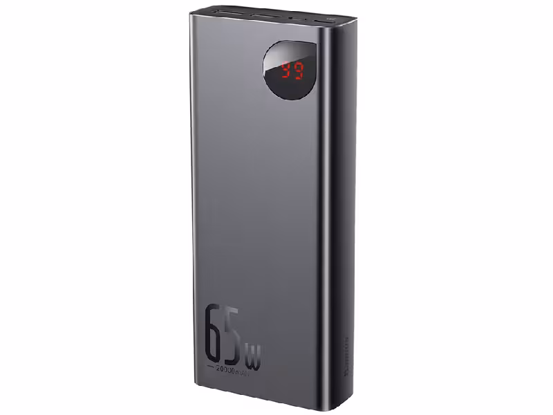 پاوربانک فست شارژ 20000 میلی آمپر بیسوس Metal Digital Display PPADM65 PPIMDA-D01  توان 65 وات