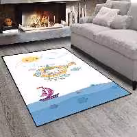 فرشینه طرح نقاشی کودکانه فیل در هلی کوپتر و دریا CS-1081b