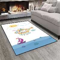 فرشینه طرح نقاشی کودکانه فیل در هلی کوپتر و دریا CS-1081b