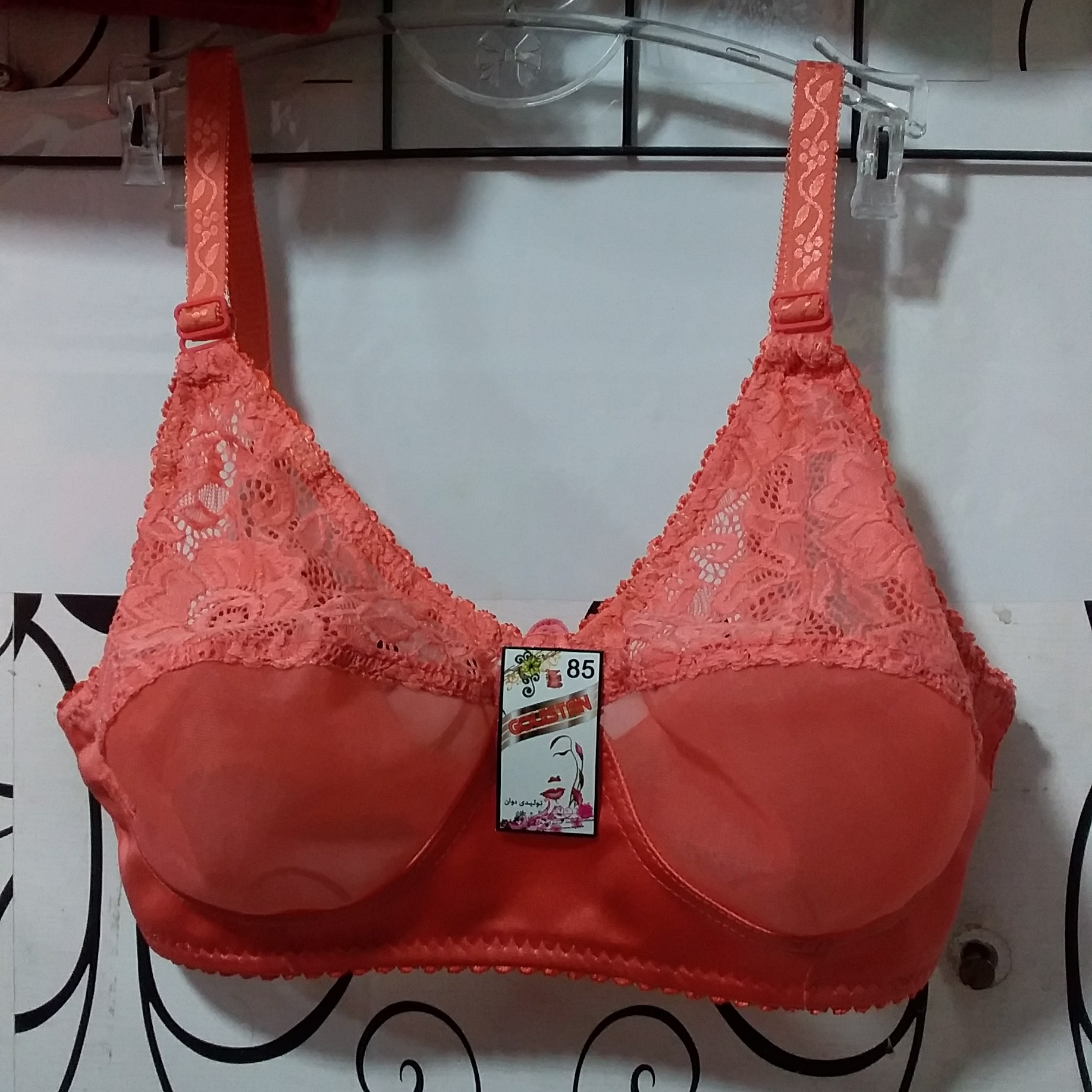 سوتین تور شیشه ای تک رنگ گلبهی سایز 75و80و85