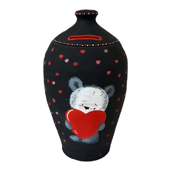 قلک سفالی طرح خرس قلبی مدل HT - 07