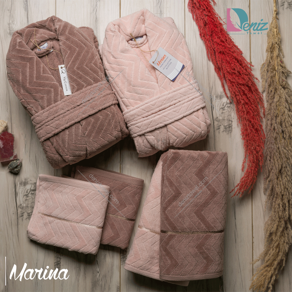 حوله ست دو نفره مارینا رنگ پودرا و شکلاتی