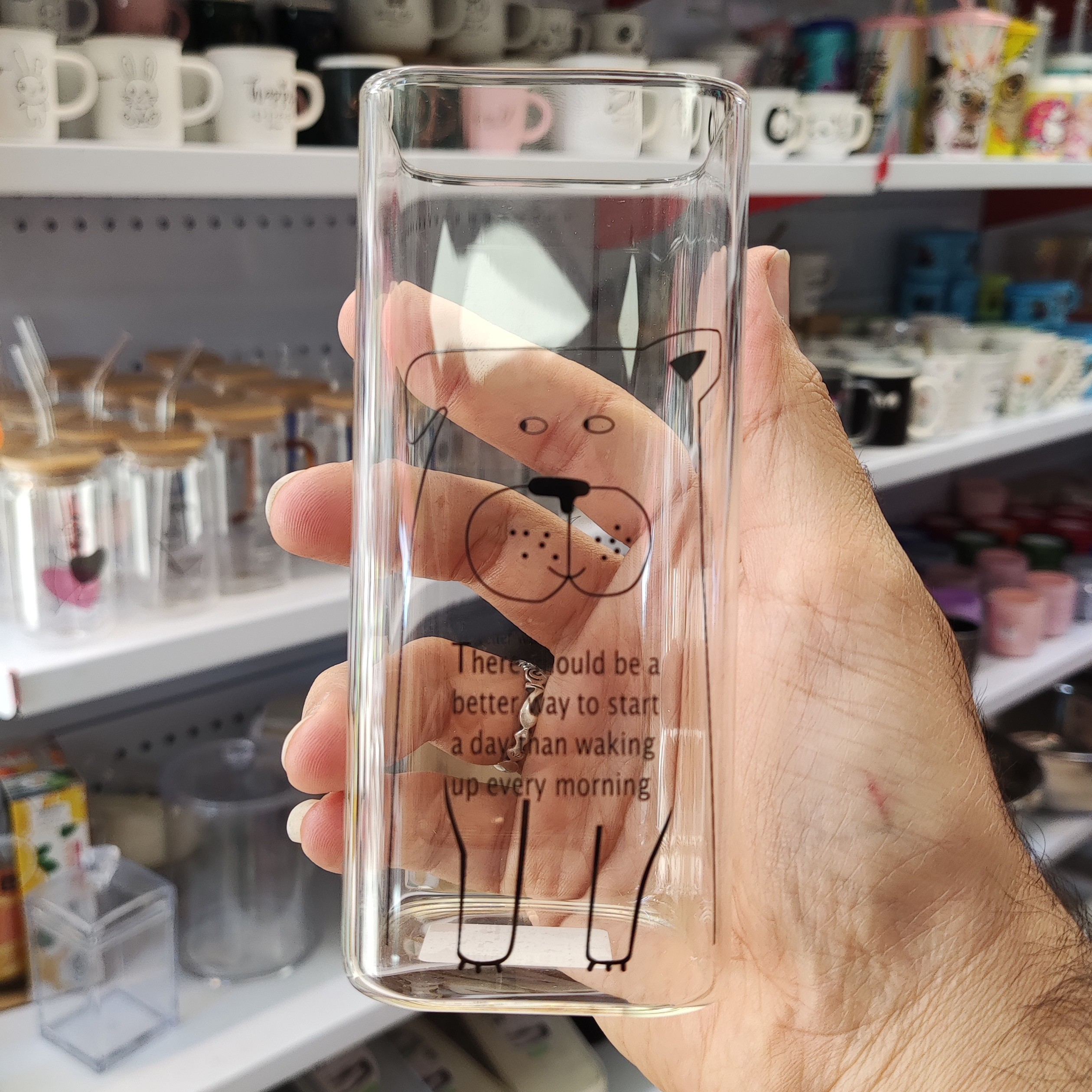 ماگ اسموتی شیشه ای لیوان اسموتی پیرکس طرح سگ