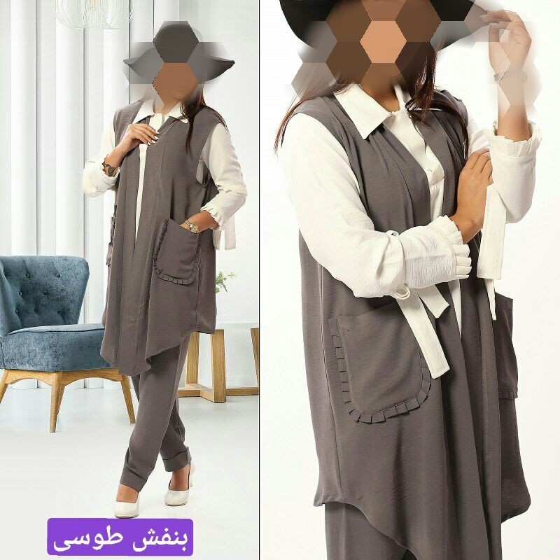 مدل آنا سه تیکه شامل شومیز جلیقه و شلوار سایزبندی از 38 تا 54 جنس عالی