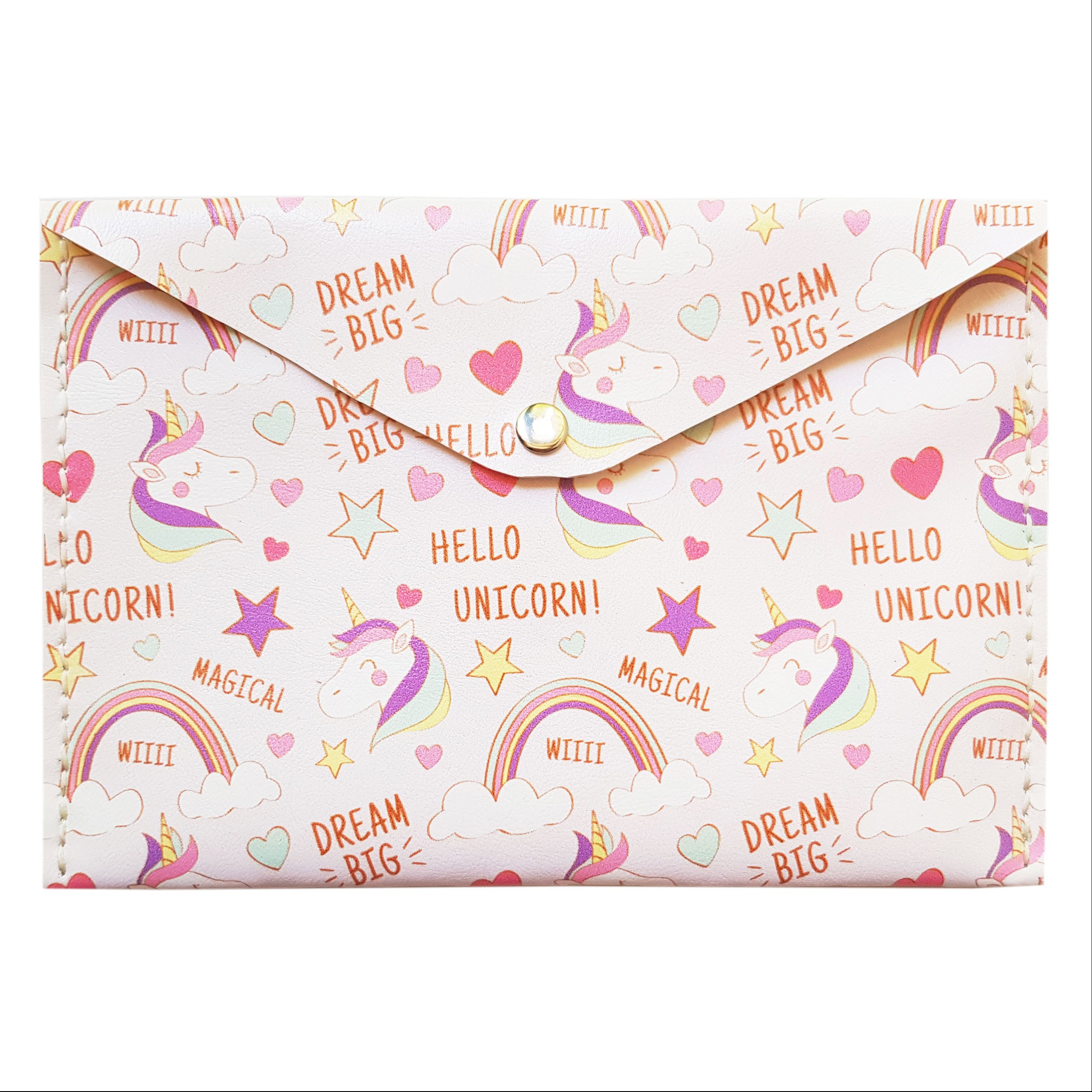 پوشه دکمه دار چرم مصنوعی فانتزی سایز آ5 طرح یونیکورن تک شاخ