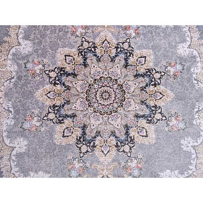 فرش ماشینی زمرد مشهد مدل خورشید زمینه دودی