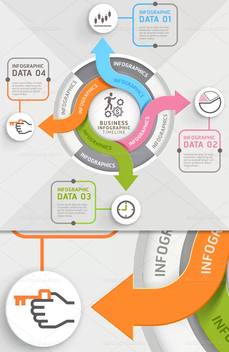وکتور اینفوگرافیک 4 مرحله ای | گرافیک با طعم تربچه