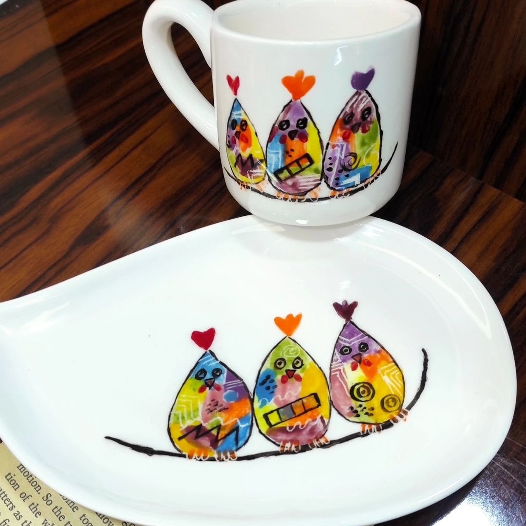 نیم ماگ و زیره ، سرامیک دستساز ،نقاشی و رنگ با دست، نقاشی زیر لعابی، مناسب برای کودکان ، برای سیسمونی و هدیه