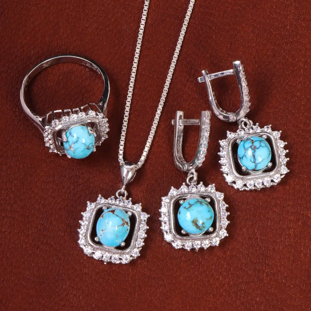 نیم ست فیروزه زنانه کد 21811 - جواهری مشاهیر