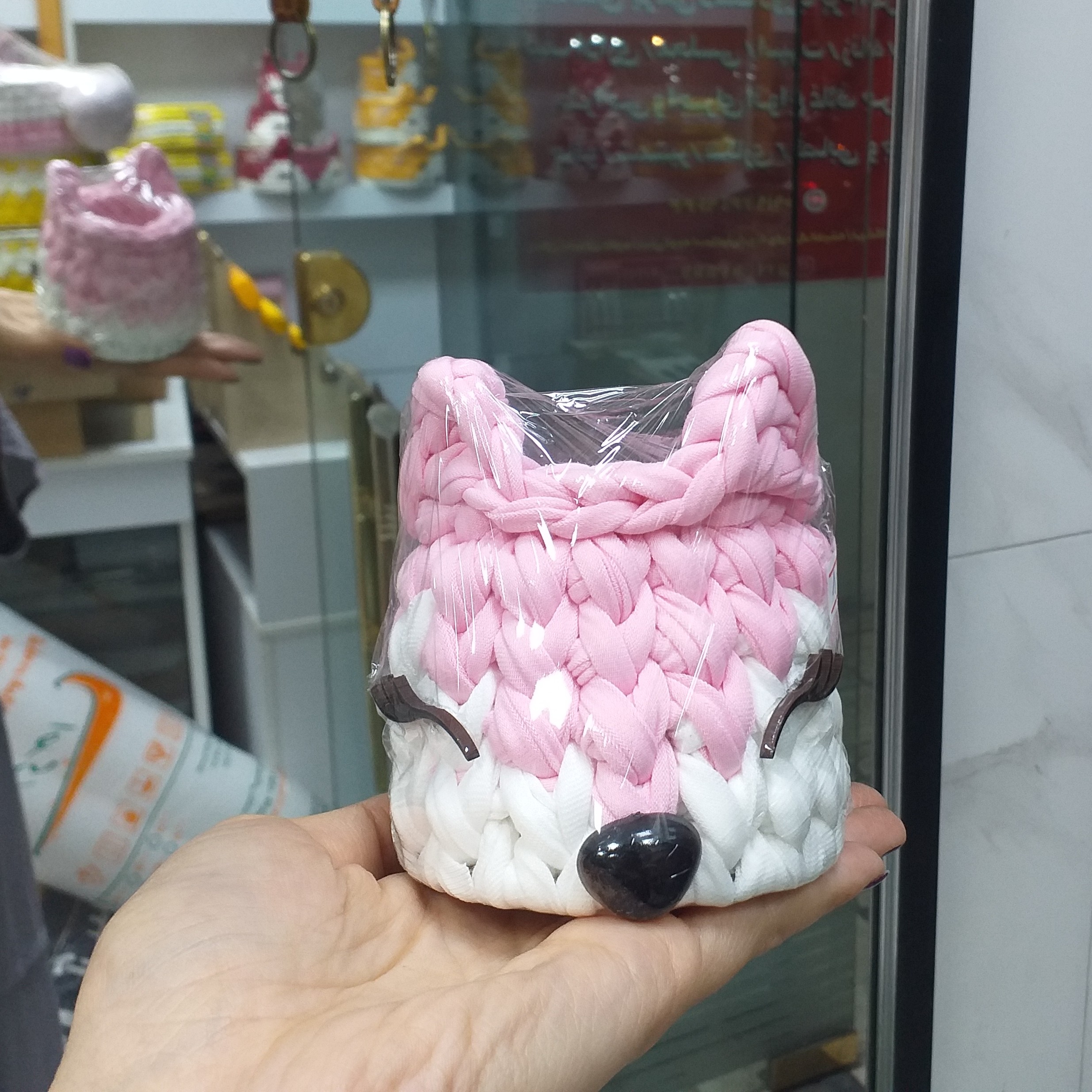 سبد تریکویی فانتزی سبد نظم دهنده طرح روباه کفی چوبی قطر 8 سانت جامدادی و