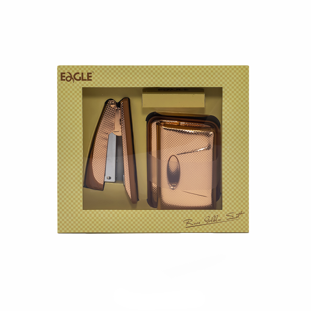 ست دستگاه منگنه و پانچ ایگل مدل متالیک رنگ رزگلد