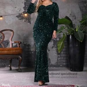 پیراهن مهمانی زنانه پولک مخملی مدل ماکسی مجلسی آنا