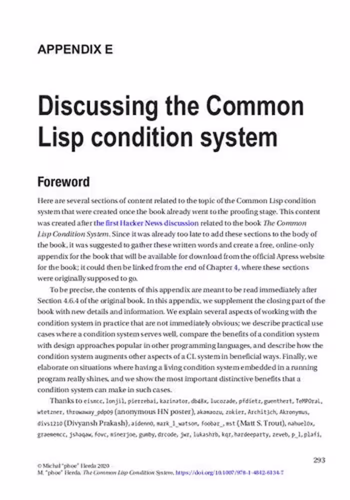 خرید و دانلود نسخه کامل کتاب The Common Lisp Condition System, Appendix E: Discussing the Common Lisp condition system