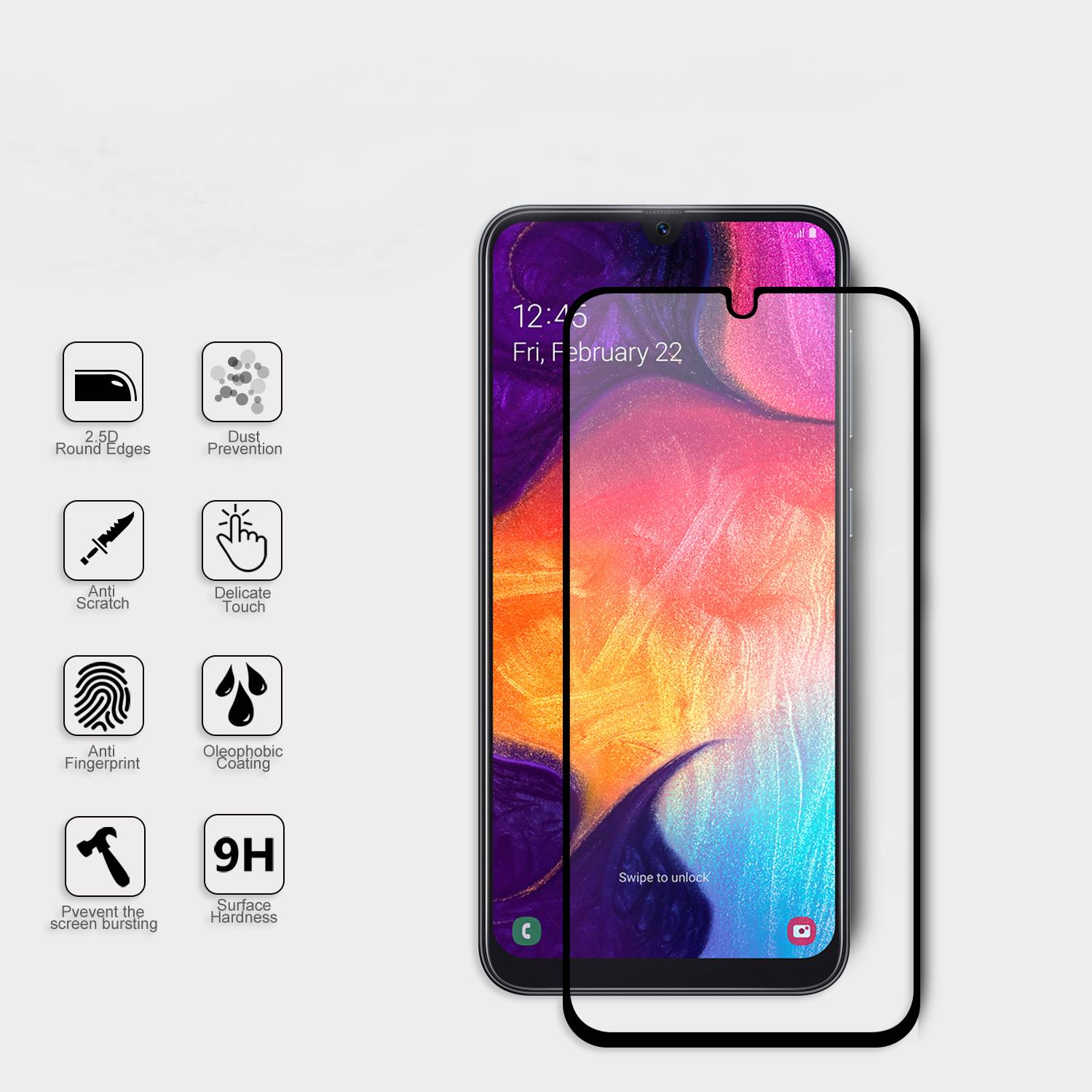 گلس محافظ صفحه نمایش فول تمام صفحه سامسونگ Samsung A50