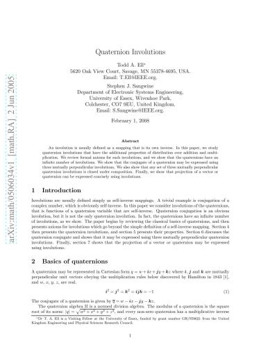 خرید و دانلود نسخه کامل کتاب Quaternion Involutions
