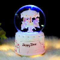 گوی موزیکال برفی پمپی و چراغدار طرح چرخ فلک یونیکورن مدل Happy Time