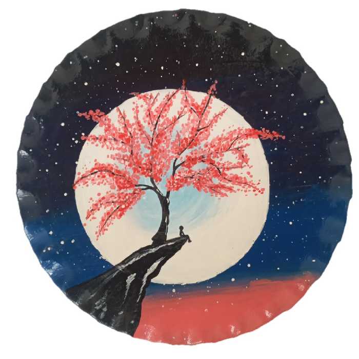 بشقاب دیوارکوب سفالی مدل شکوفه گیلاس