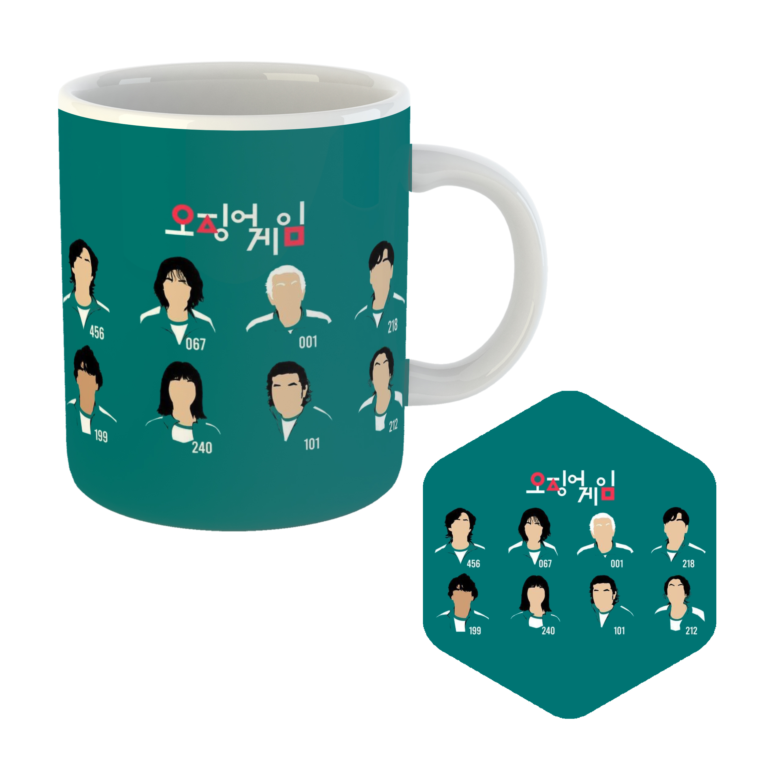 ماگ طرح بازی مرکب مدل Squid Game به همراه زیر لیوانی 