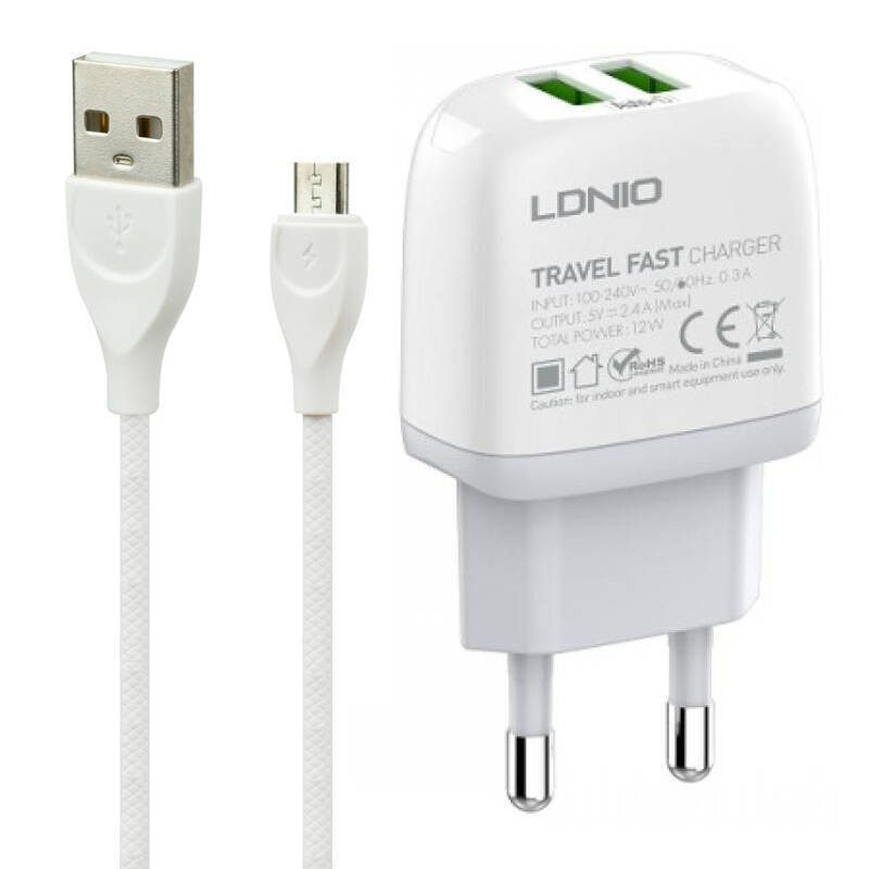 شارژر دیواری الدینیو مدل A2219 به همراه کابل تبدیل MicroUSB | دنیای قاب