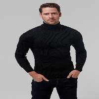 پلیور مشکی مردانه دنده سیاه و سفید باریک بافندگی نیمی از ماهیگیر لباس بافتنی پشمی TWN