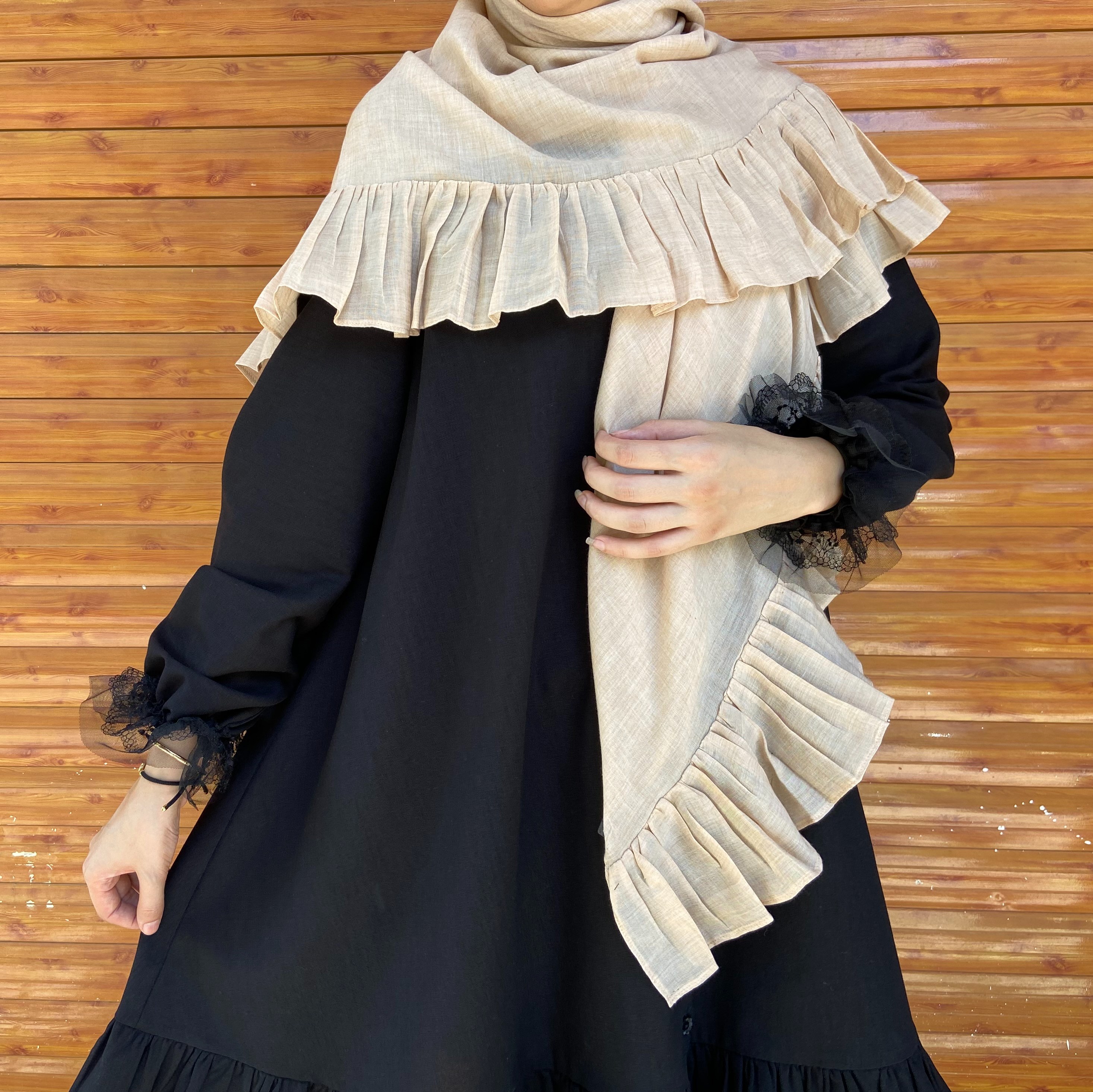 روسری کرم دورچین (وال نخی) چین سوزنی