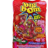 آبنبات چوبی  وآدامسی بیگ بوم طعم های توت فرنگی 48 عددی 

