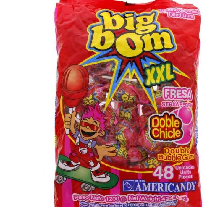 آبنبات چوبی  وآدامسی بیگ بوم طعم های توت فرنگی 48 عددی 

