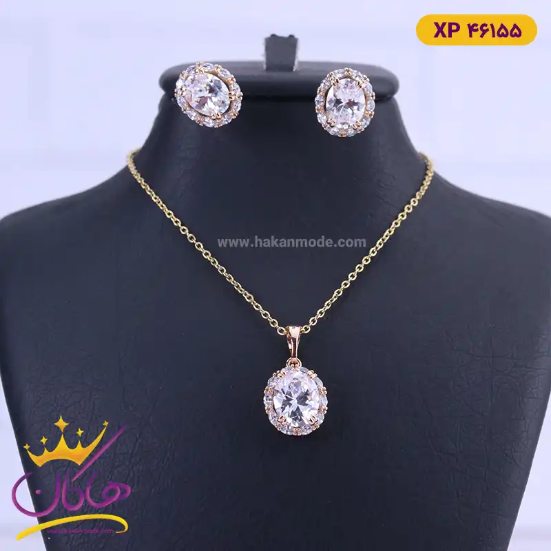 نیم ست استیل زنانه نگین بیضی | کد XP 46155