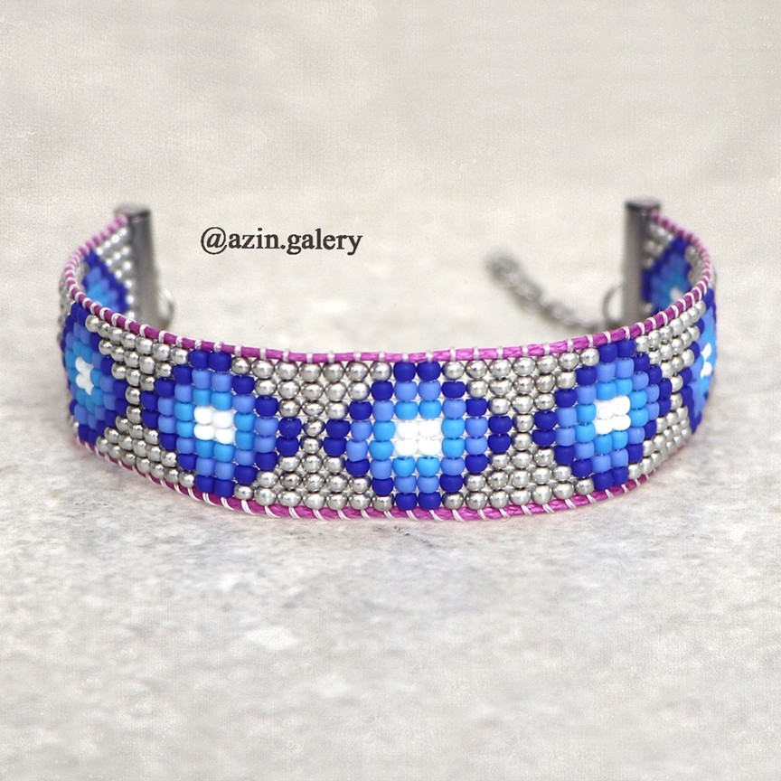 دستبند منجوق بافی دستباف با منجوق اصل ژاپنی و خرجکار صددرصد استیل و رنگ ثابت