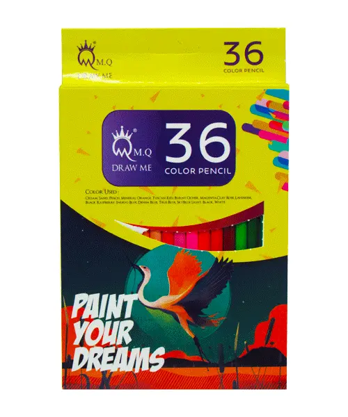 مدادرنگی مقوایی ام کیو شش گوش 36 رنگ جعبه زرد