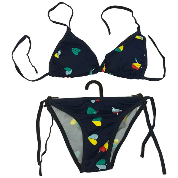 مایو زنانه دو تکه رنگ سورمه ای طرح قلب