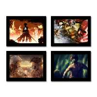 تابلو مدل انیمه طرح attack on titan مجموعه 4 عددی | دنیای قاب