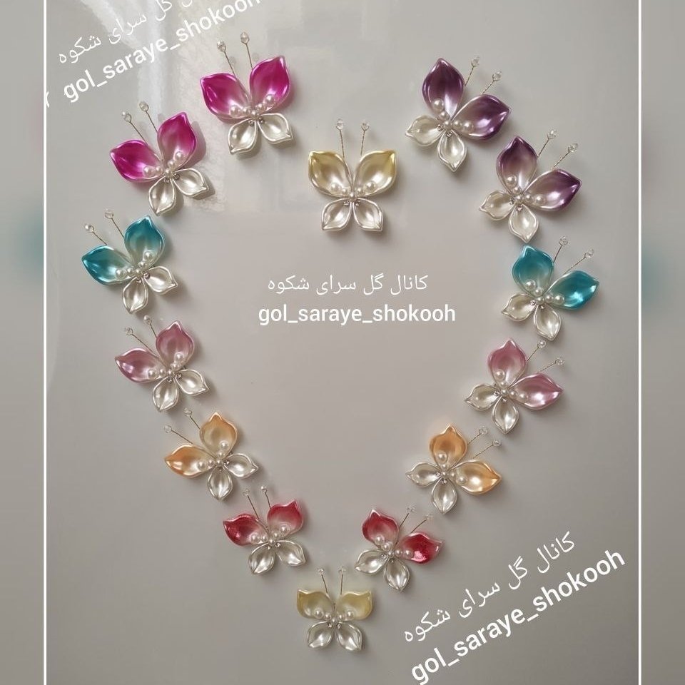 پروانه های کریستالی صدفی دو رنگ زیبا، مگنتی، مجموعه دو عددی.