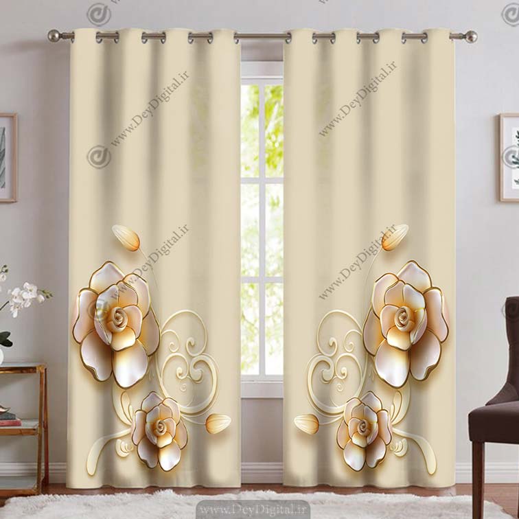 پرده پانچی پذیرایی گل طلایی pk-2100