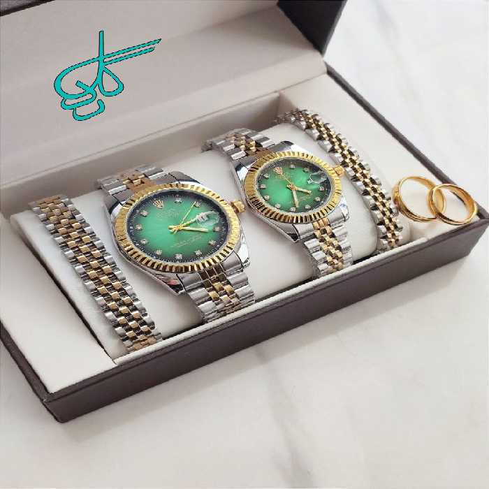 خرید ست رولکس زنانه و مردانه شامل ساعت و دستبند و انگشتر رنگ ثابت کد 1815637 - ردگل