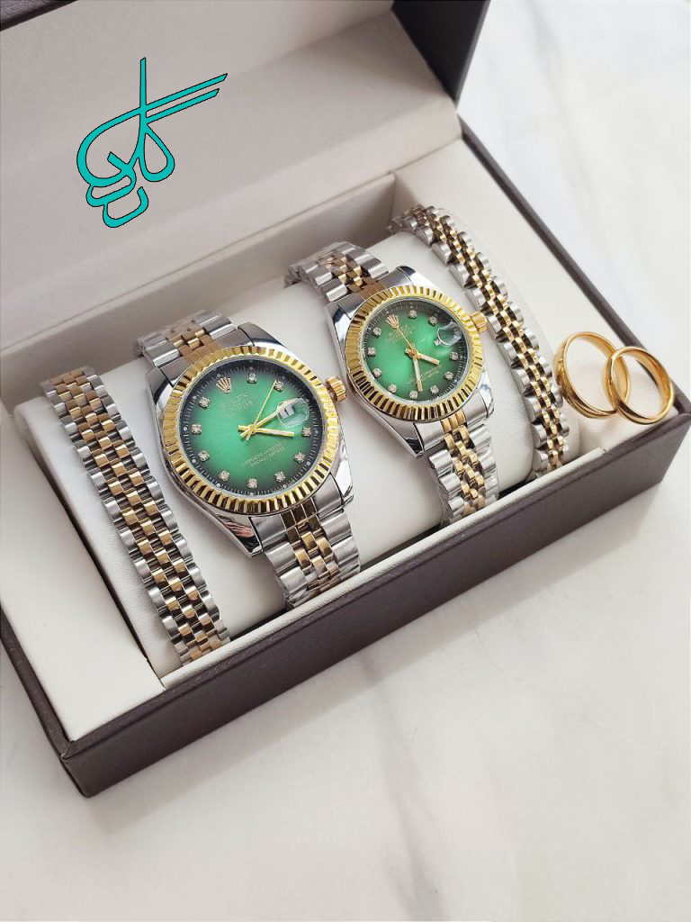 خرید ست رولکس زنانه و مردانه شامل ساعت و دستبند و انگشتر رنگ ثابت کد 1815637 - ردگل