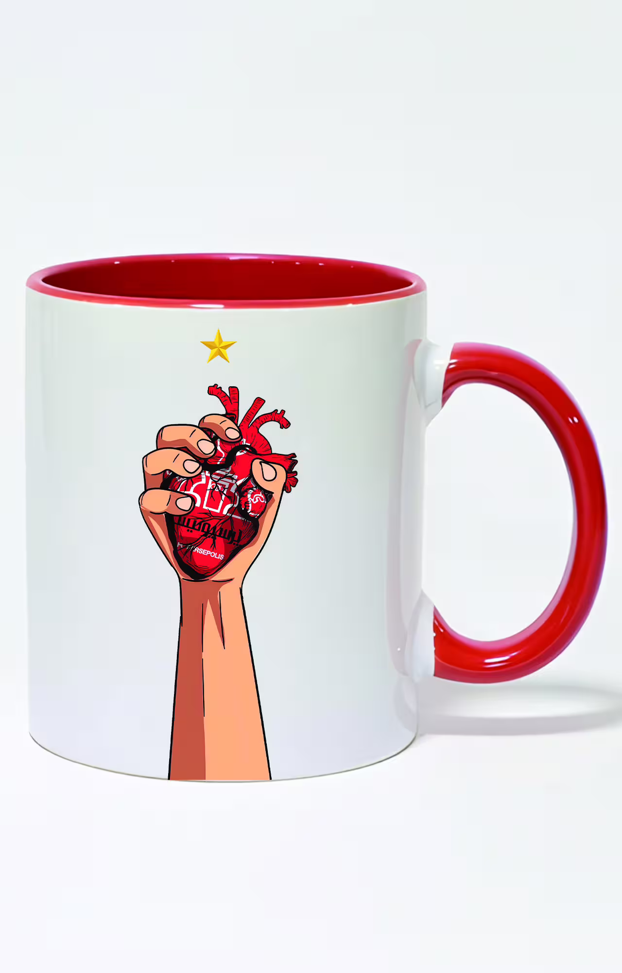ماگ دسته و داخل رنگی طرح پرسپولیس قلب کد 3462