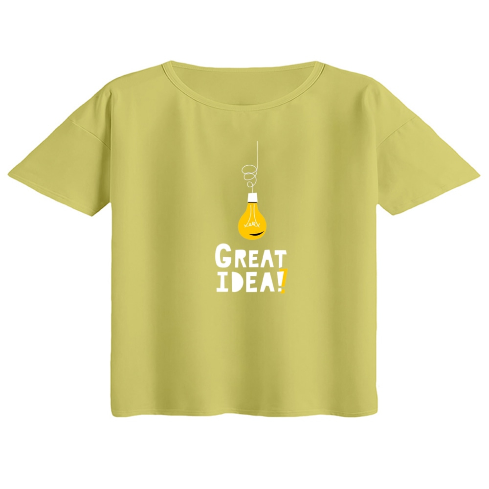 کراپ تی‌شرت آستین کوتاه زنانه مدل ایده بزرگ رنگ لیمویی