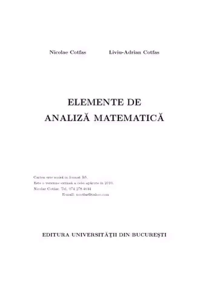 خرید و دانلود نسخه کامل کتاب Elemente de Analiza Mathematica