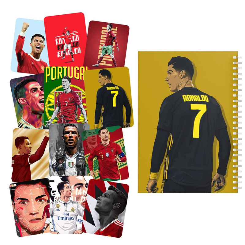 دفتر نقاشی باژیکان طرح فوتبالی رونالدو کد 20100561 به همراه استیکر لپ تاپ مجموعه 12 عددی